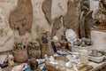 Artist work table with artworks and tools Royalty Free Stock Photo