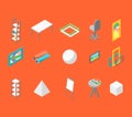 Artist Workplace Icon Set Isometric View. Vector