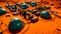 Artist's rendering of futuristic city in the desert with green domes. Generative AI