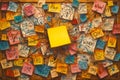 Artistic Abstract Collage of Notes with Yellow Sticky Note in Center Royalty Free Stock Photo