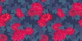 Artistic abstract flowers and leaves seamless pattern. Vector hand drawn. Blooming red floral and leaf on a dark blue background. Royalty Free Stock Photo