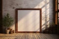 Artistic ambiance Mockup with large wooden frame, illuminated by window