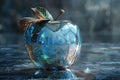 Artistic apple with blue glassy checkered design. Generative AI