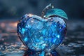 Artistic apple with blue glassy checkered design. Generative AI