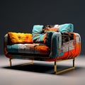 Artistic Armchair With Colorful Cushions And Industrial Elegance