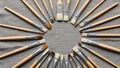 Artistic Arrangement of Paintbrushes in Circular Pattern for Creative Design Royalty Free Stock Photo