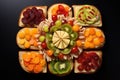 artistic arrangement of toast slices and toppings Royalty Free Stock Photo