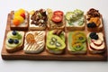 artistic arrangement of toast slices and toppings Royalty Free Stock Photo