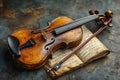 Artistic arrangement of a violin and bow, capturing the poetry of classical composition Royalty Free Stock Photo