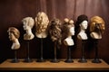 artistic arrangement of wigs in various stages