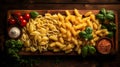 Artistic Arrangements Captivating Top View Of Pasta Slices On Wooden Tray