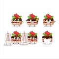 Artistic Artist of slice of pudding cake christmas cartoon character painting with a brush