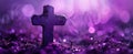 An artistic Ash Wednesday banner featuring a cross adorned with purple ash glitter, symbolizing penitence and the start of Lent Royalty Free Stock Photo