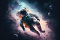 artistic astronaut floating in the depths of space, surrounded by stars and galaxies