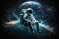 artistic astronaut floating in the peaceful silence of outer space, with planets and stars in the background