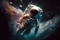 artistic astronaut, floating among stars and galaxies in outer space