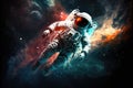 artistic astronaut, floating among stars and galaxies in outer space