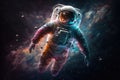 artistic astronaut, floating among stars and galaxies in outer space