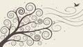 Artistic Bare Tree Branches with Swirls and Birds, vector design Generative AI Royalty Free Stock Photo