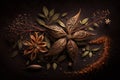 Artistic beautiful star anise illustration with black background