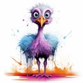 Colorful Surrealistic Horror: Cartoon Ostrich In Blue And Purple