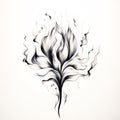 Artistic black and white drawing of a stylized burning flower with smoke tendrils Royalty Free Stock Photo