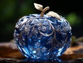 Artistic blue and gold glass apple. AI generated Royalty Free Stock Photo