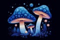 Artistic Blue mushroom illustration. Generate Ai