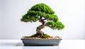 Artistic Bonsai Tree with Textured Trunk in Rectangular Pot on White Background Royalty Free Stock Photo