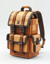 Artistic Brown Brick Backpack with Straps and Buckles on White Background Royalty Free Stock Photo