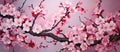 Artistic cherry blossom tree with pink flowers on pink background Royalty Free Stock Photo