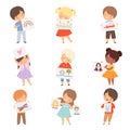 Artistic Children Showing Paper with Different Pictures Vector Set