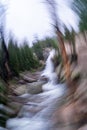 Artistic circular blurred fisheye of Alberta Falls. Intentionally blurry, useful for backgrounds