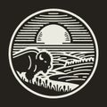 Bison Silhouette in Natures Circular Landscape Design Royalty Free Stock Photo