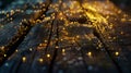 Artistic close up of fairy lights on weathered wood, creating warm, nostalgic ambiance in space