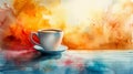 Artistic coffee cup with watercolor splash - generative ai Royalty Free Stock Photo