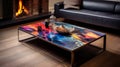 Artistic Coffee Table With Intense Lighting And Vibrant Abstract Portraiture