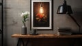 Artistic Coffee Table Mockup With Light Bulb, Vase, And Roses