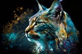 An artistic, color, realistic portrait of a lynx with abstract strokes on a black background. Generative AI Royalty Free Stock Photo