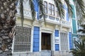 Artistic colored facade building in El Grao, maritime district.Castellon,Spain.