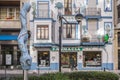 Artistic colored facade building pharmacy since 1929 in Castellon,Spain.