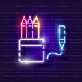 Artistic colored pencils neon sign. Artistic tool glowing icon. Vector illustration for design. Drawing concept