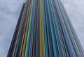 Artistic colorful columns statue in the district La Defense, the financial district in Paris, France
