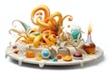 Artistic and colorful display of assorted food items on a plate