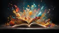 artistic composition of an open book with colorful pages spread out by AI generated Royalty Free Stock Photo