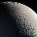 Detailed Mimas: A Planet With Swirls And A Doge Face Crater