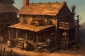 Artistic concept painting of a tavern at wild west times, background illustration. Generative AI