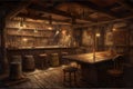 Artistic concept painting of a tavern at wild west times, background illustration. Generative AI