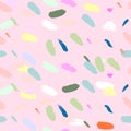 Artistic Confetti Seamless Pattern with simple hand drawn abstract textures. Creative unusual colorful background