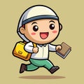 Cartoon boy with book and bag, cheerful and running Royalty Free Stock Photo